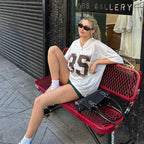 American Street Sports Style Digital Printing Loose V-neck T-shirt