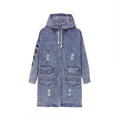 Letter Embroidered Hooded Western Style Denim Jacket