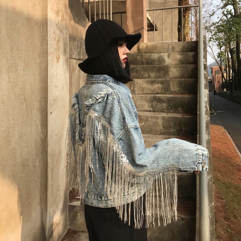 Fringed Denim Jacket Women'S Short Loose Top