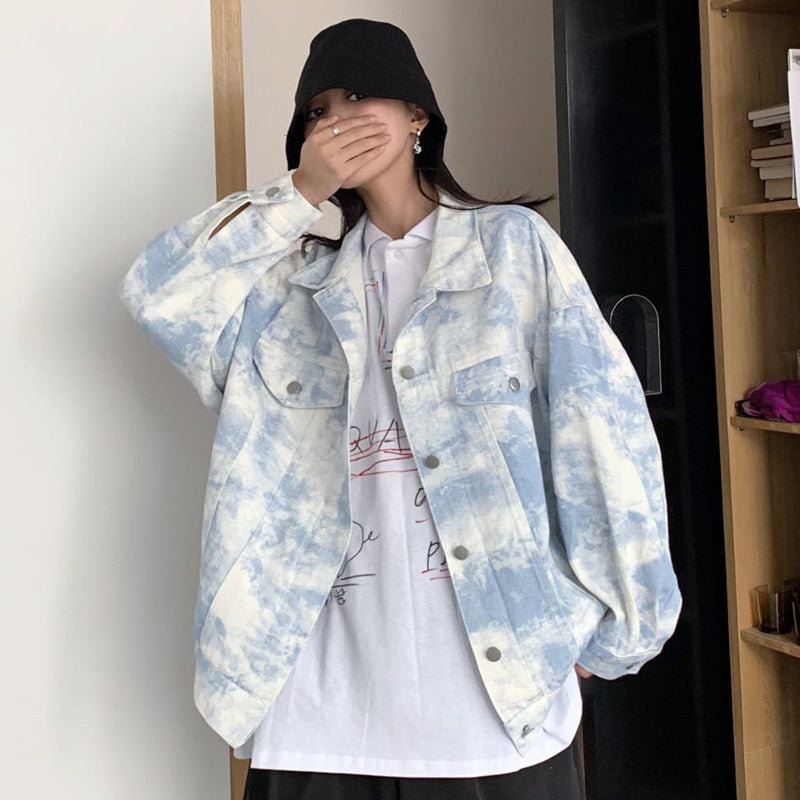 Tie-dye Denim Jacket Women's Peplum Loose