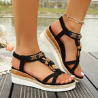Open Toe Plus Size Thick Bottom Wedge Sandals