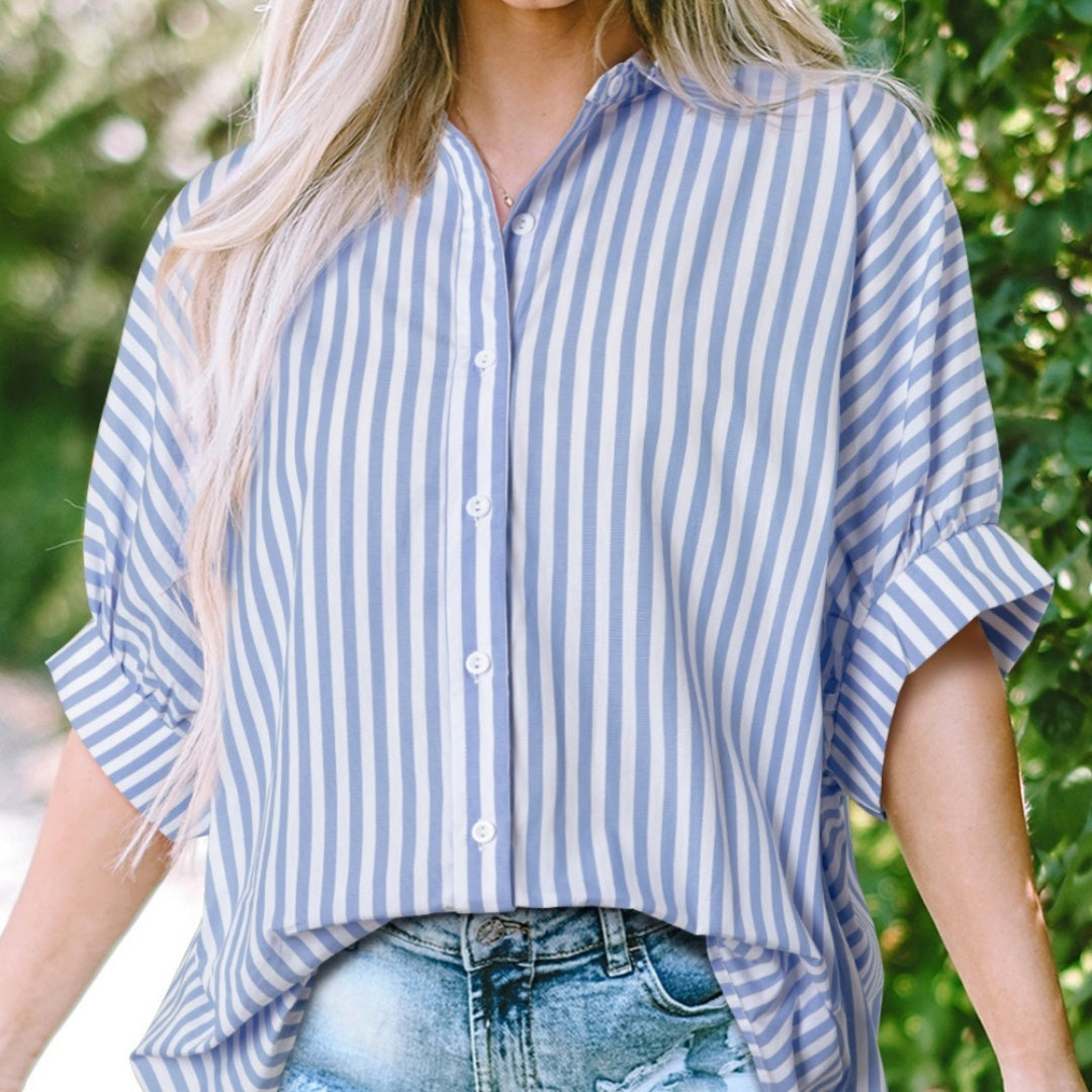 Sky Blue Stripe Dolman Sleeve Oversize Shirt