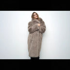 Extended Green Collar Fashion Fox Fur Fur Coat
