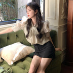 Bow Puff Sleeve Top Women's Design Sense