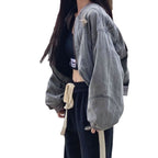 Women's Short Curved Hem Washed Denim Jacket