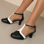 Women's Retro Closed Toe British Style Chunky Heel Sandals