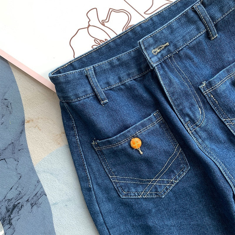 French Retro Blue High Waist Jeans Ladies New