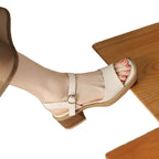 Real Soft Leather French Sandals Female Square Toe