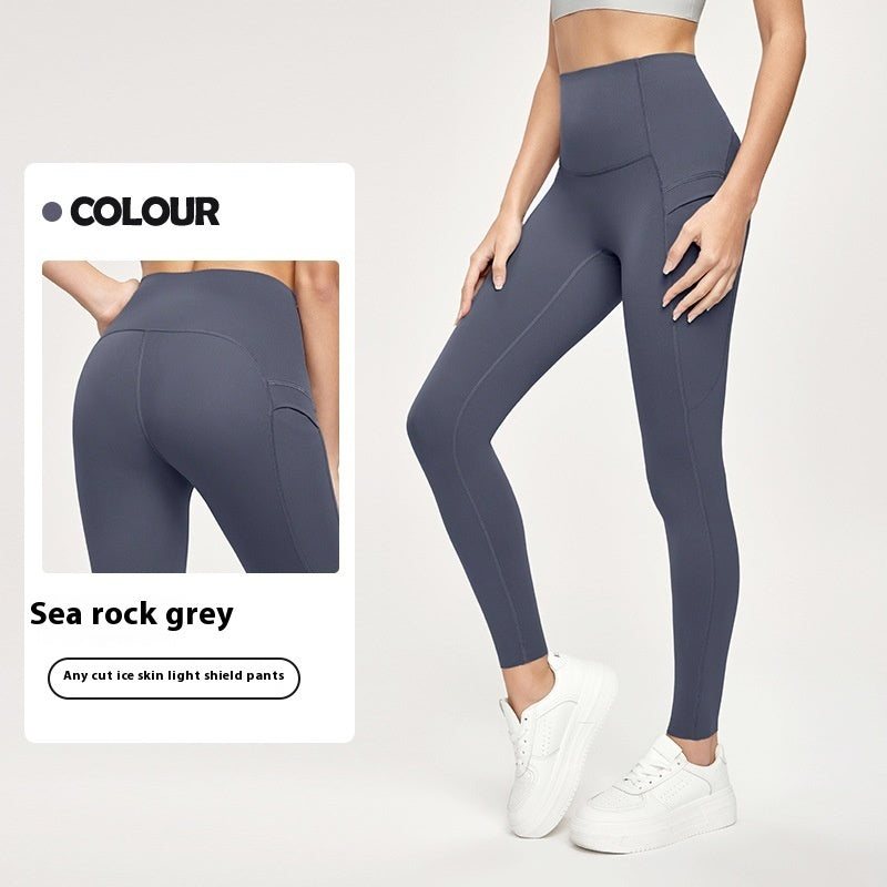 7A Antibacterial Cool Feeling Yoga Pants Outer Wear Pocket High Waist Hip Lift Sports Tights