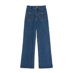 French Retro Blue High Waist Jeans Ladies New