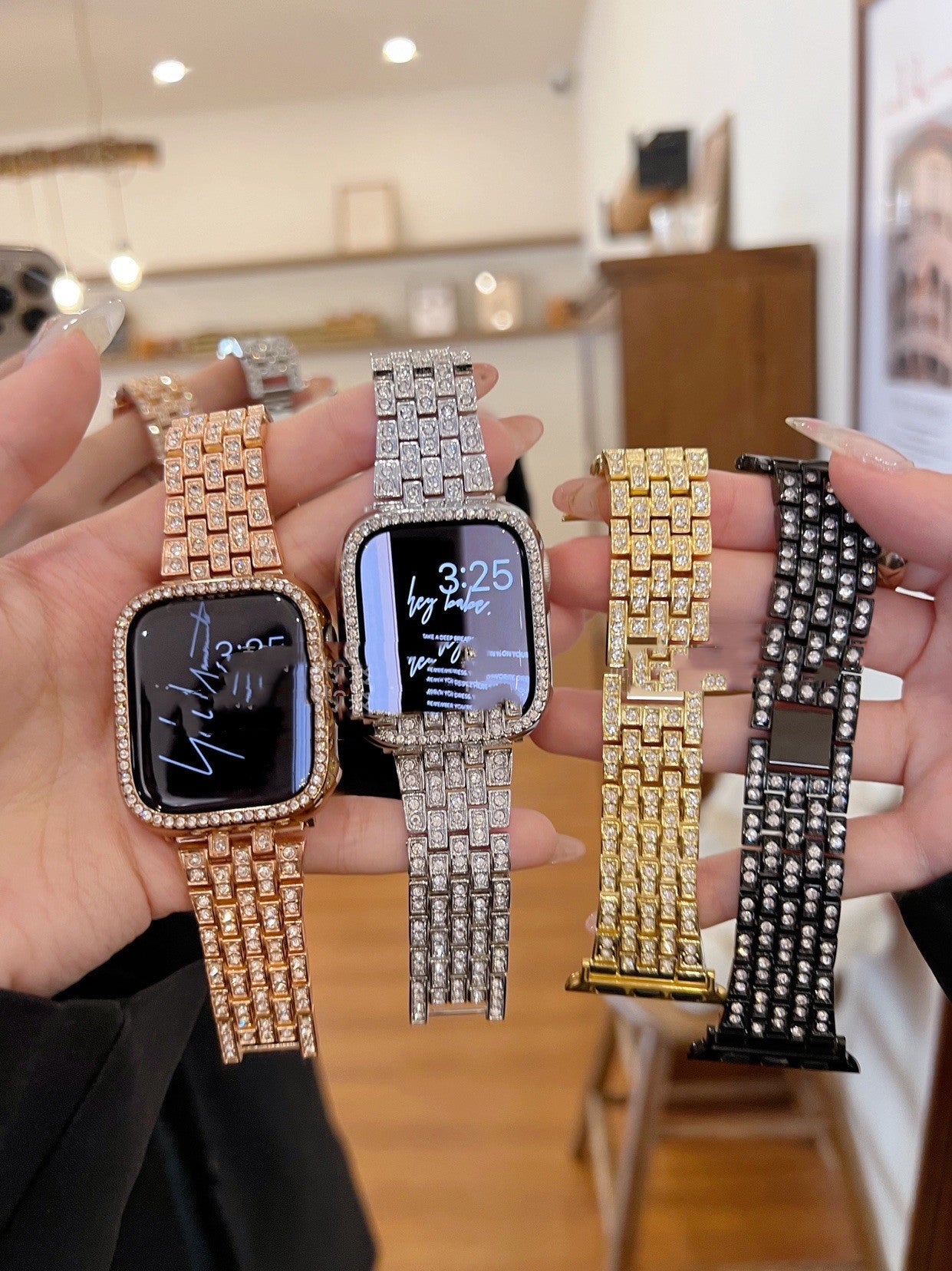 Neutral Diamond Set Metal Stainless Steel Strap