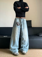 Retro Washed Worn Jeans Men's Loose Straight Wide-leg Pants